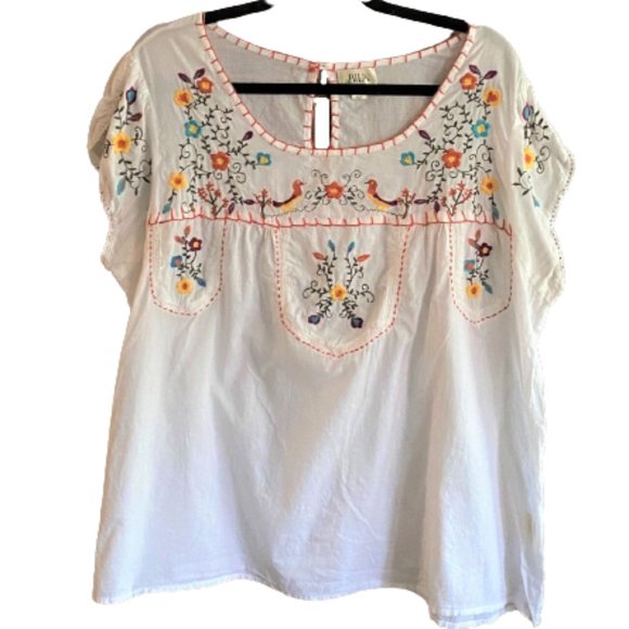 Bila Tops - Embroidered peasant style boho cotton tunic top 2X